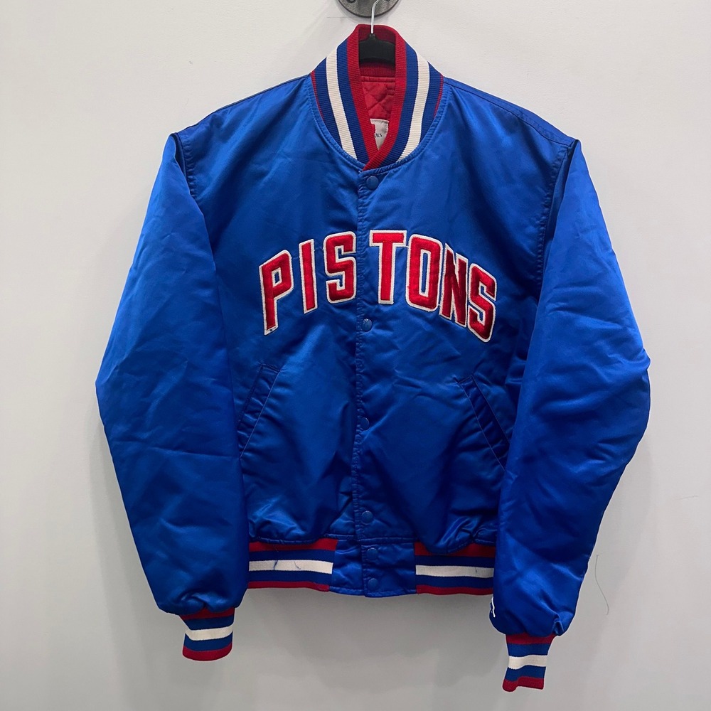 90's Detroit Pistons Starter Satin Bomber Jacket NBA Basketball Sz Medium